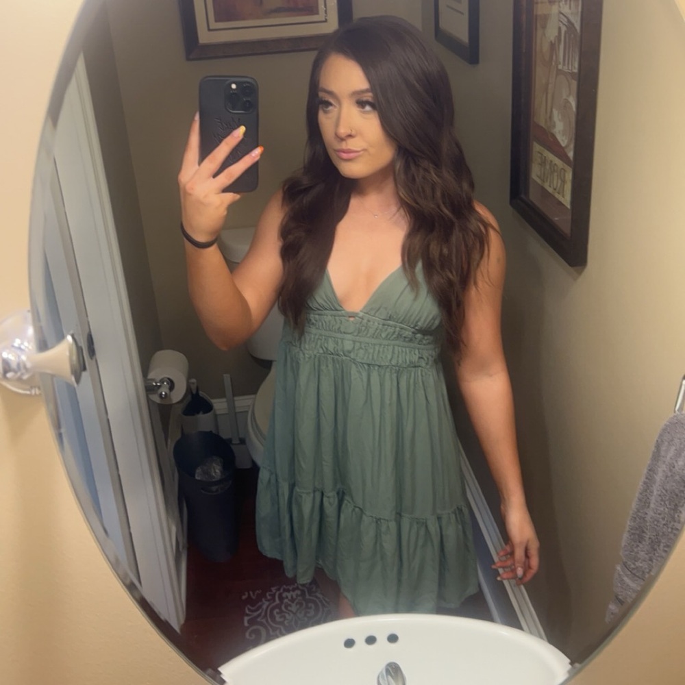 Mini Boho Olive Green Dress